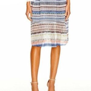 Aqua Multicolor Square Perforated A Line Midi Skirt S